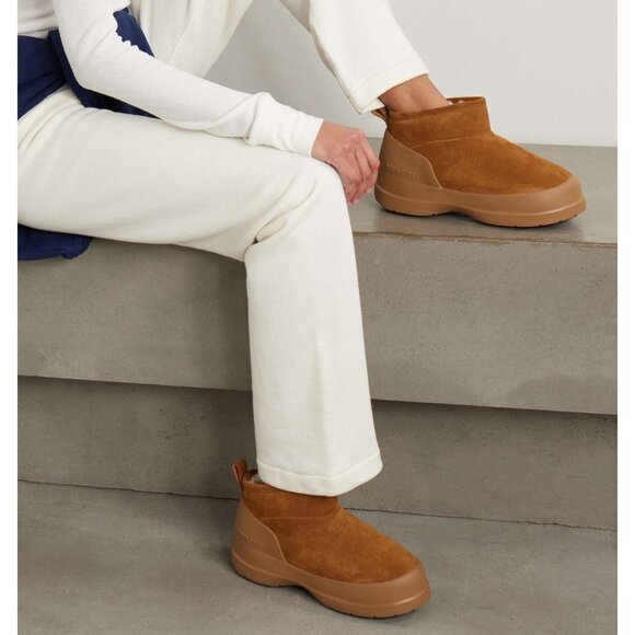 Moon Boot Luna Low Faux Shearling Lined Boots Platform Cognac Suede EU 38 US 7 - Picture 2 of 14